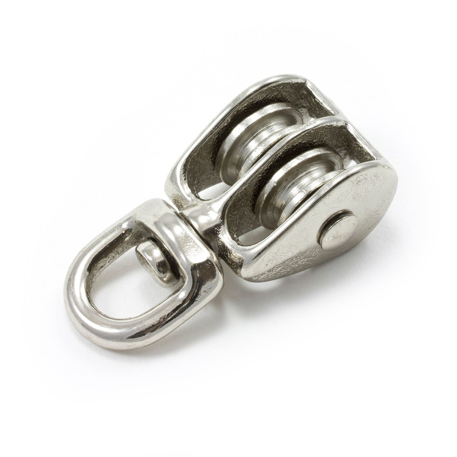 DOUBLE PULLEY CAST IRON NICKLE PLATED SWIVLE EYE STEEL SHEAVE #2 product preview